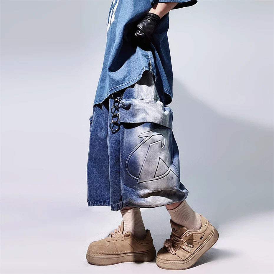 Retro Hip Hop Jeans-Shorts mit weitem Bein