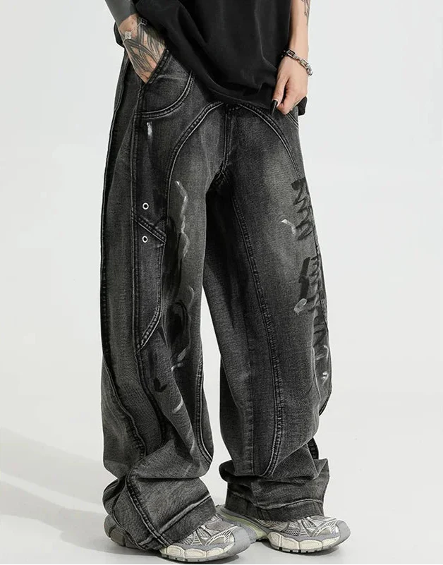 Streetwear Schwarze Retro Vintage High Waist Wide Leg Jeans