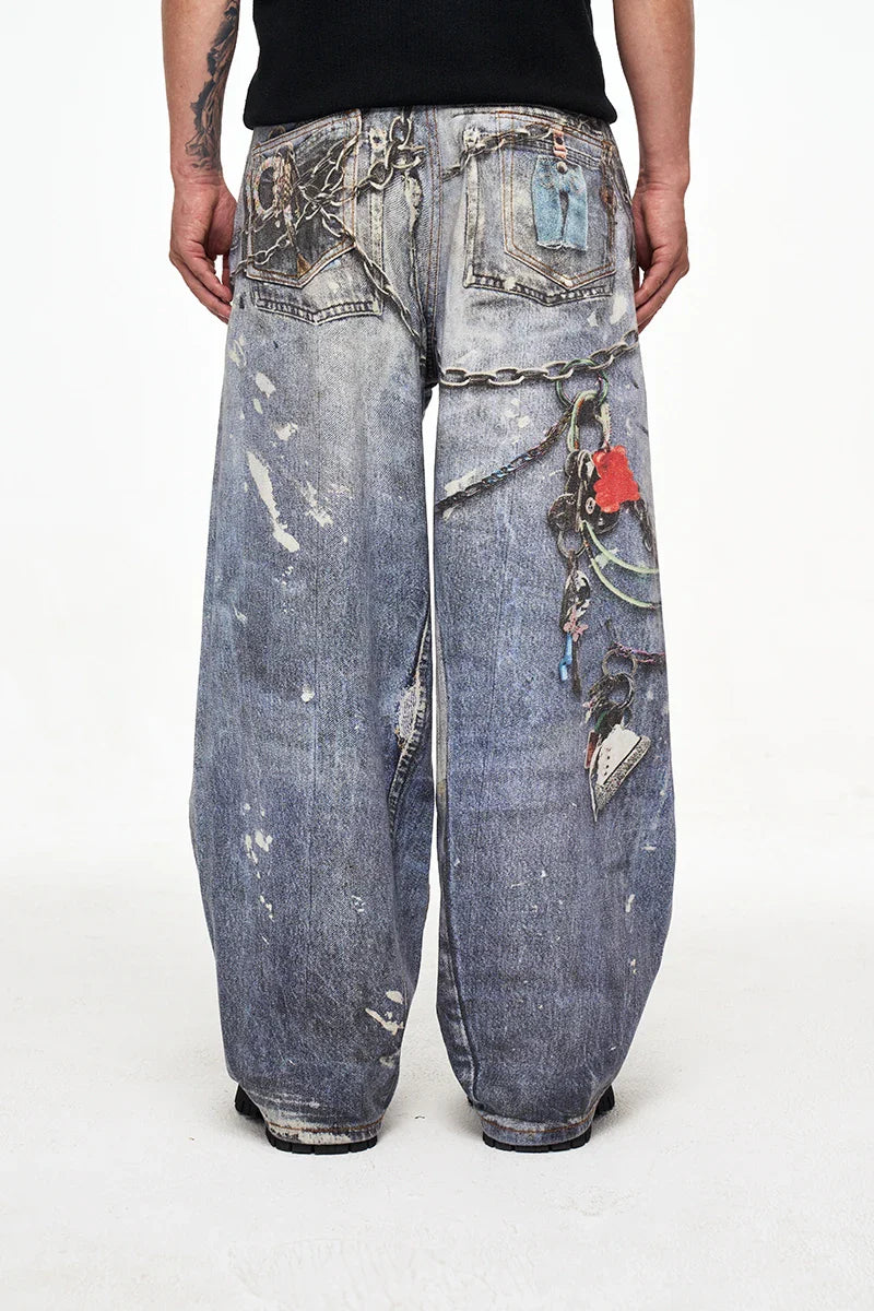 Hochwertige, locker sitzende Jeans mit Digital-Graffiti-Print