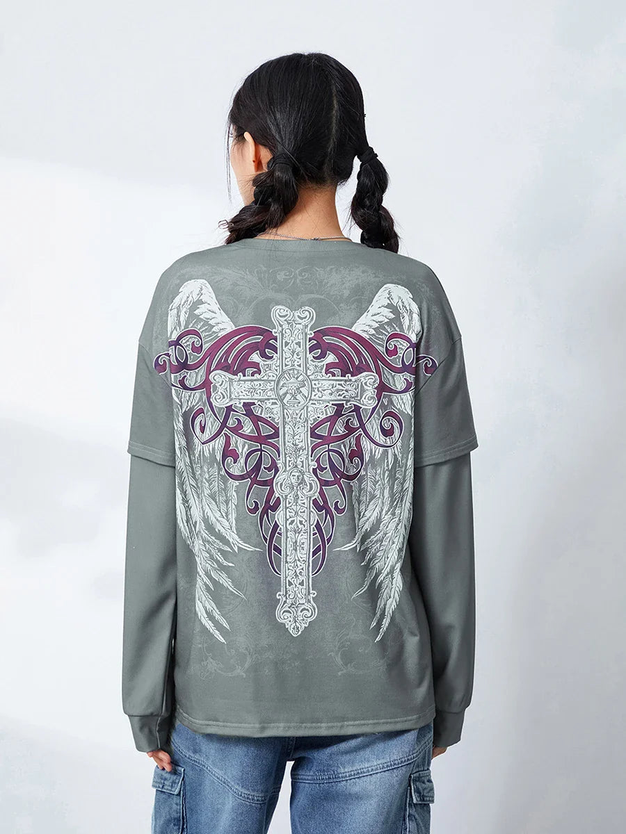 T-shirt à manches longues à motif grunge vintage