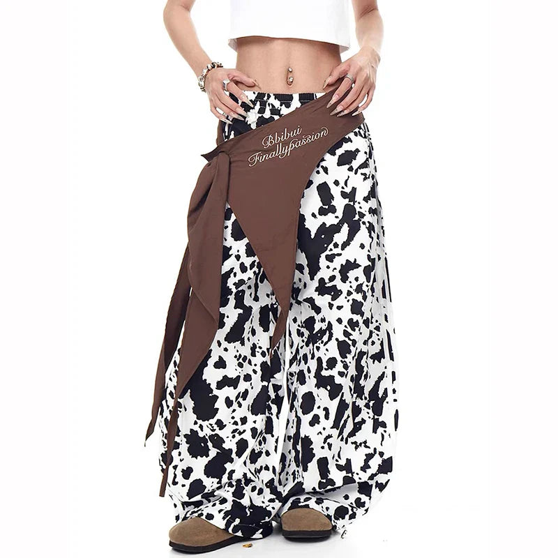 Y2K Damen-Freizeithose mit Leopardenmuster und weitem Bein
