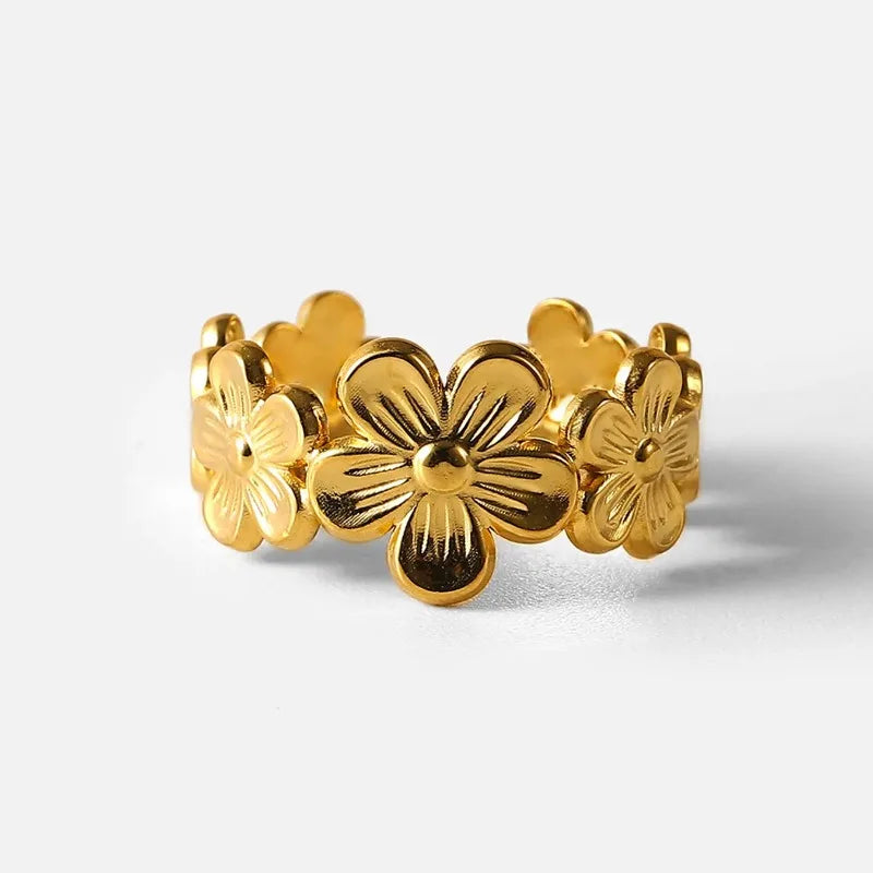 Y2K Verstellbarer Goldring mit Blumenmuster