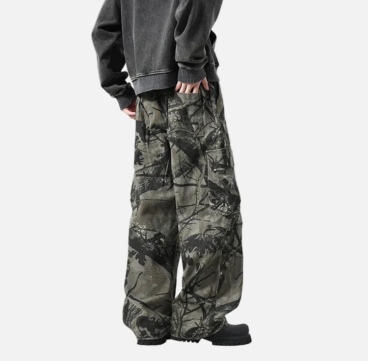 Y2K-Cargohose mit Blattmuster-Tarnmuster
