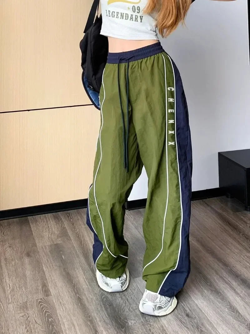 Streetwear Gemütliche Patchwork-Streifen-Jogginghose mit weitem Bein