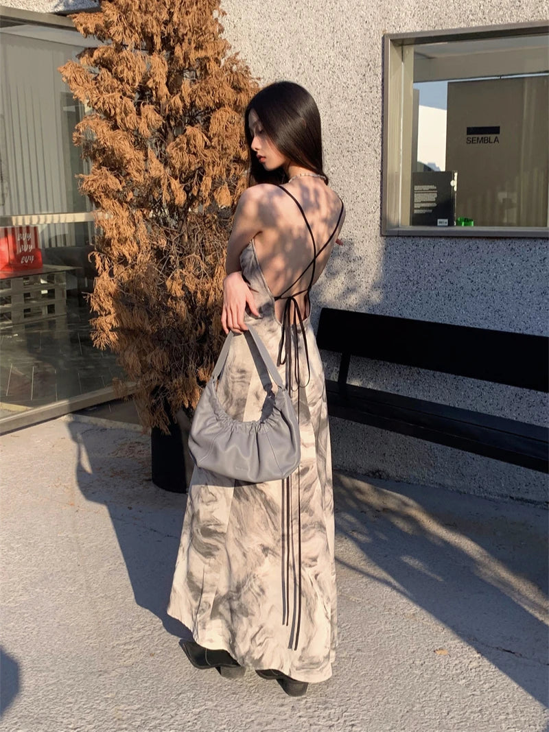 Robe longue à col châle tie-dye style années 2000