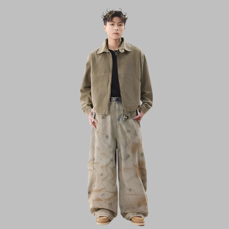Vintage Graffiti Casual Loose Wide Leg Jeans