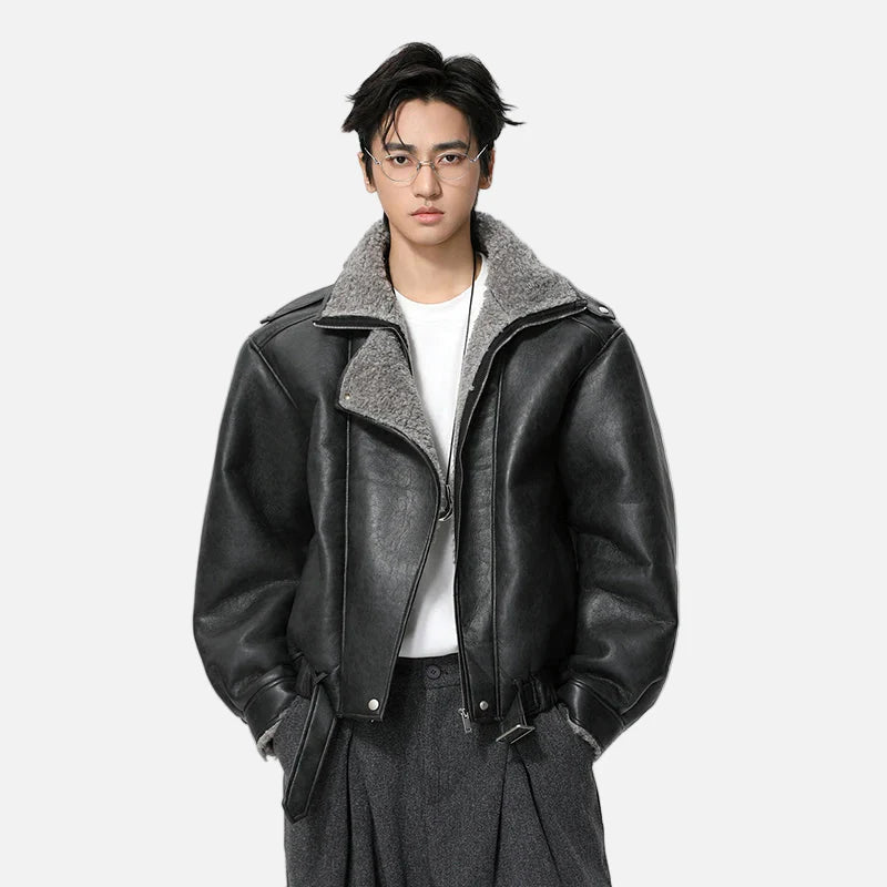 Veste en cuir doublée polaire chaude et confortable