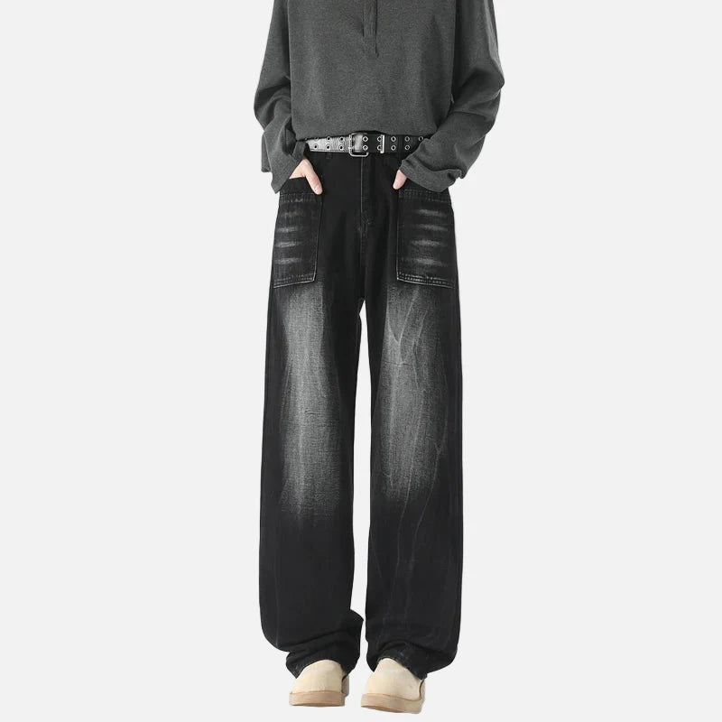 Streetwear Schwarze gewaschene Baggy-Jeans