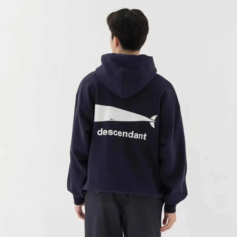 Whale Embroidered Casual Loose Japanese Hoodie