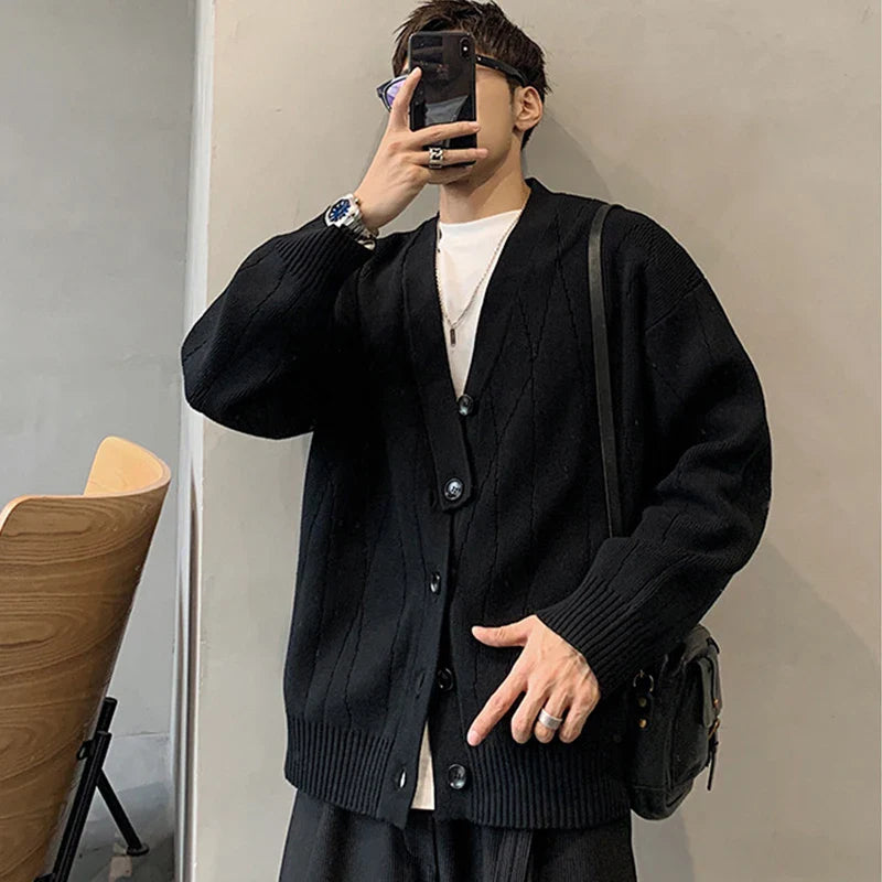 Stilvoller, luxuriöser, einfarbiger Strickcardigan für Herren