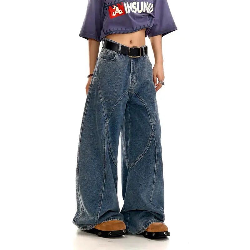 Mühelose Y2K blaue Wide Leg Denim Jeans