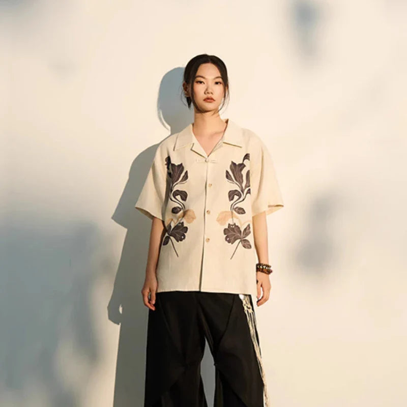 Chemise imprimée élégante à manches courtes et coupe ample