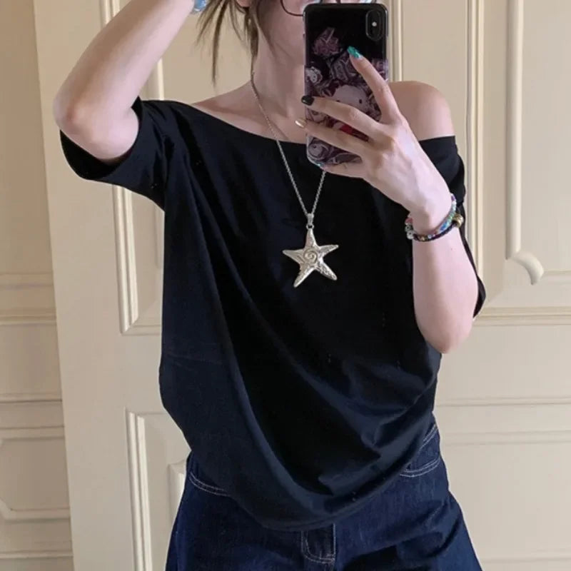 Lässiges, schulterfreies T-Shirt für Mädchen