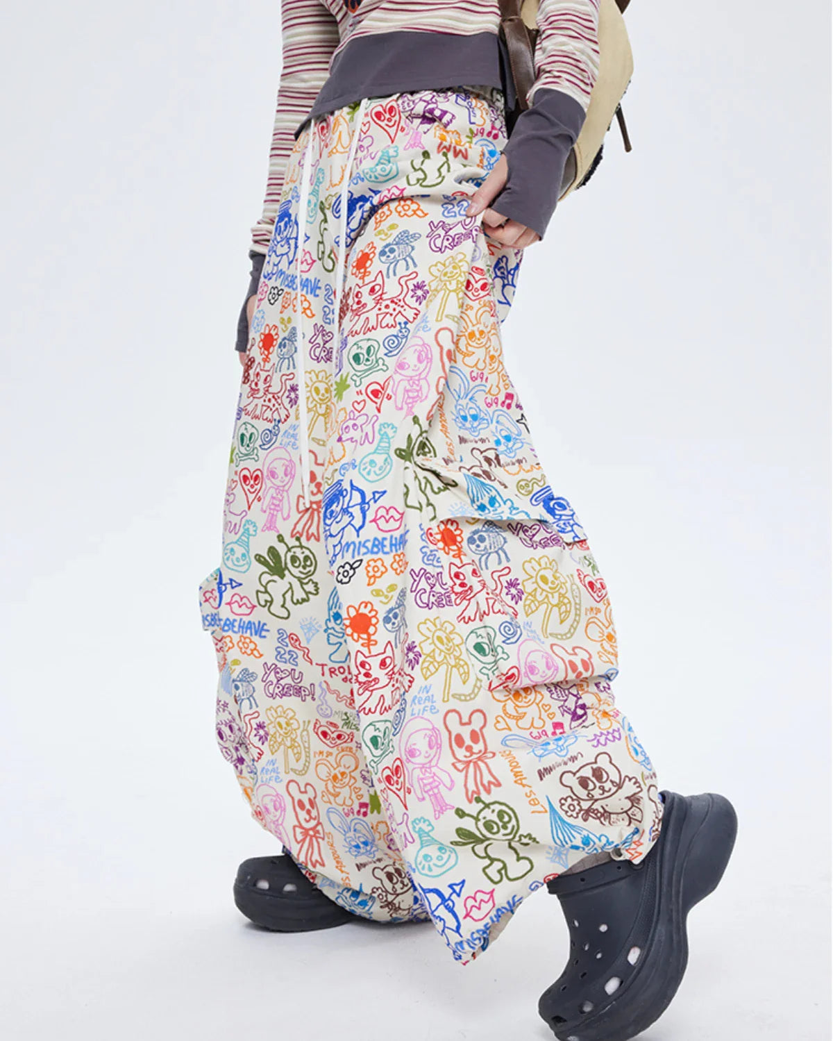Bunte Hip-Hop-Cargohosen mit weitem Schnitt