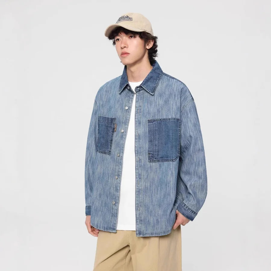 Investment Piece Casual Splice Denim Long Sleeve Shirt