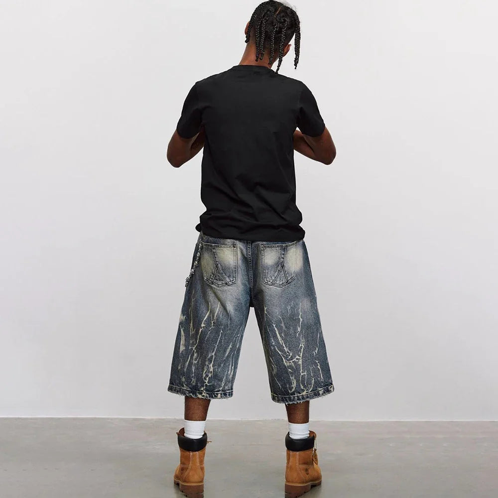 Jeans-Shorts mit Blitzmuster