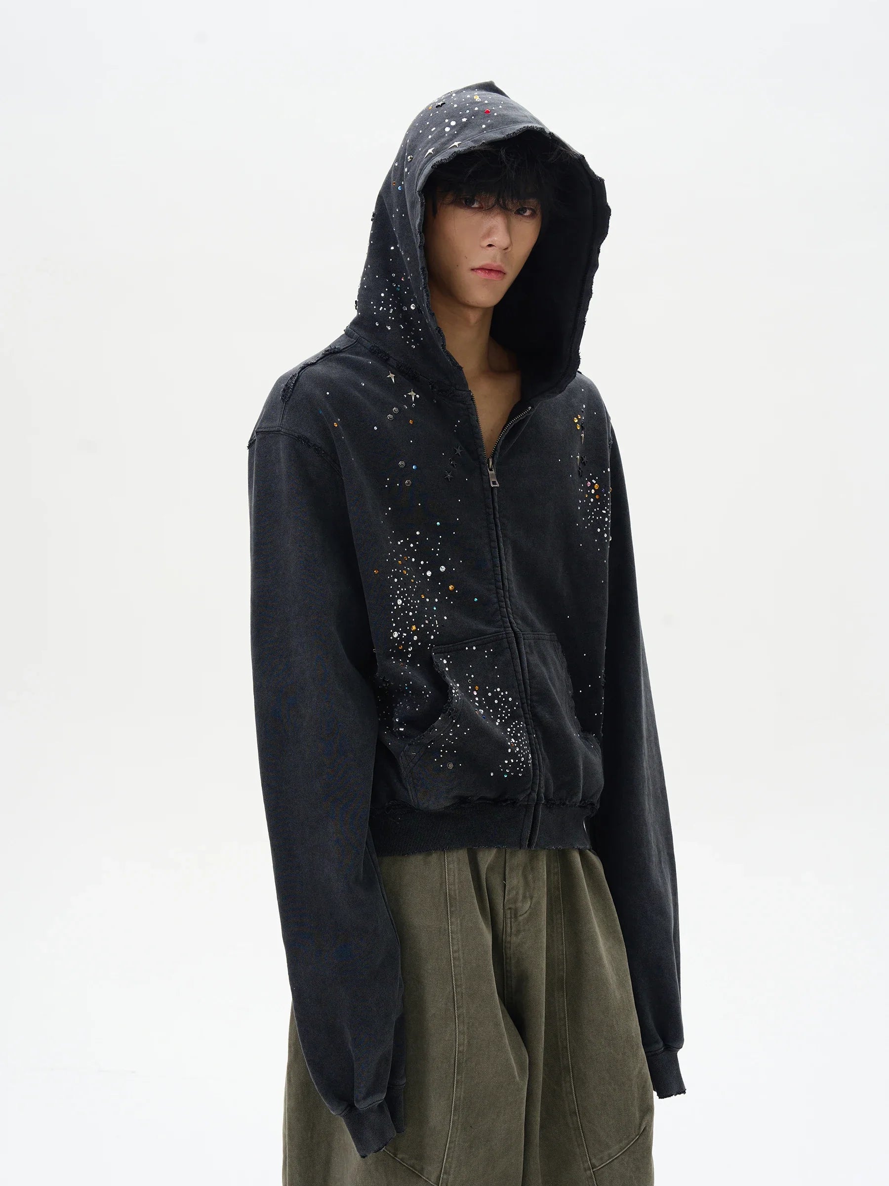 Trendiges High-End-Sweatshirt mit Diamantreißverschluss