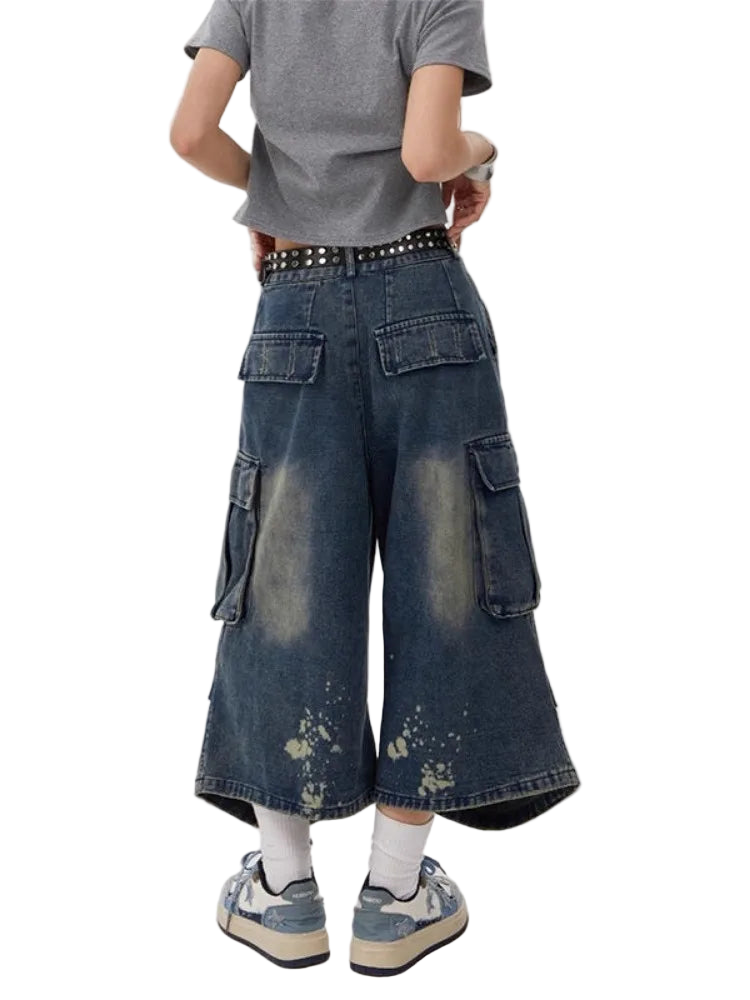 Retro Multi-Pocket Denim Shorts