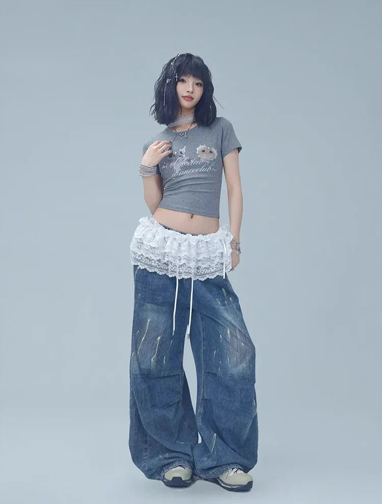 Verwaschene Hip-Hop-Hosen mit Graffiti-Print