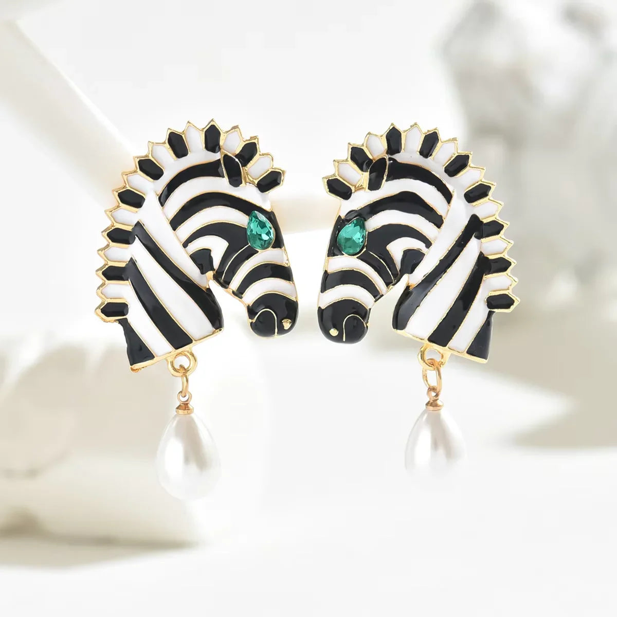 Boucles d'oreilles pendantes zèbre en cristal brillant