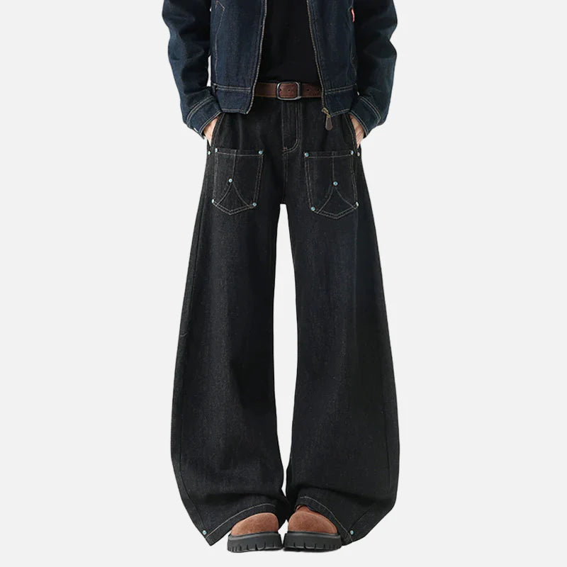 Jean à jambes larges polyvalent, uni et orné de perles