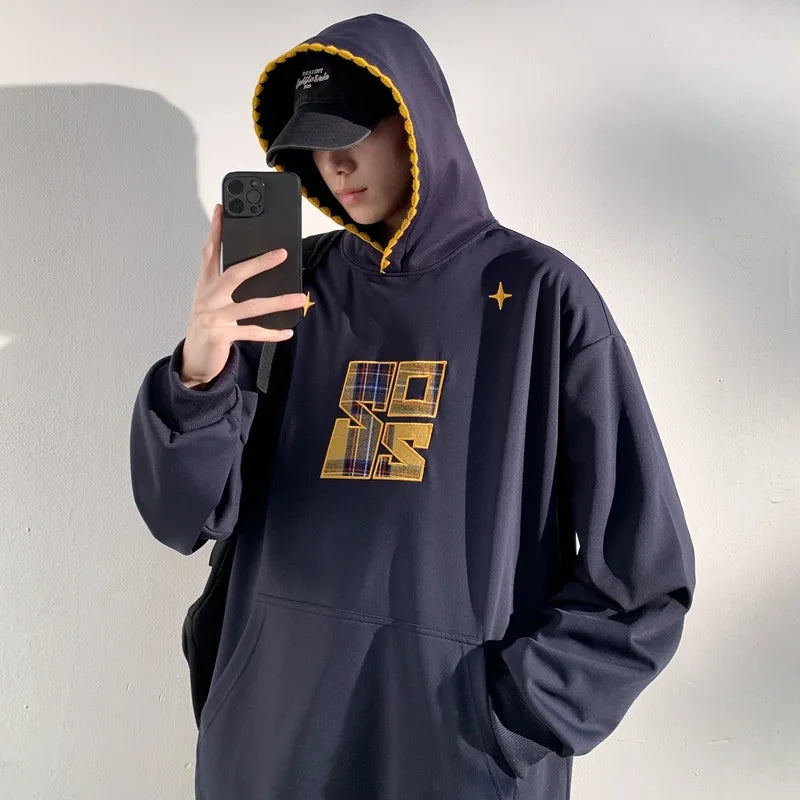 Sweat à capuche oversize à carreaux, effet deux pièces