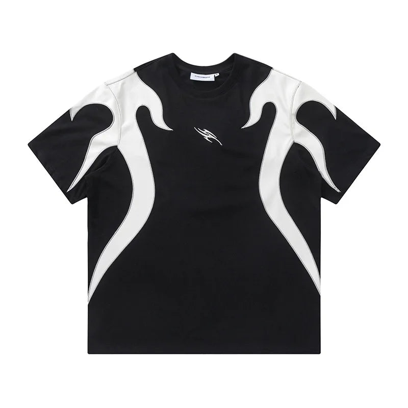 T-shirt patchwork brodé de flammes