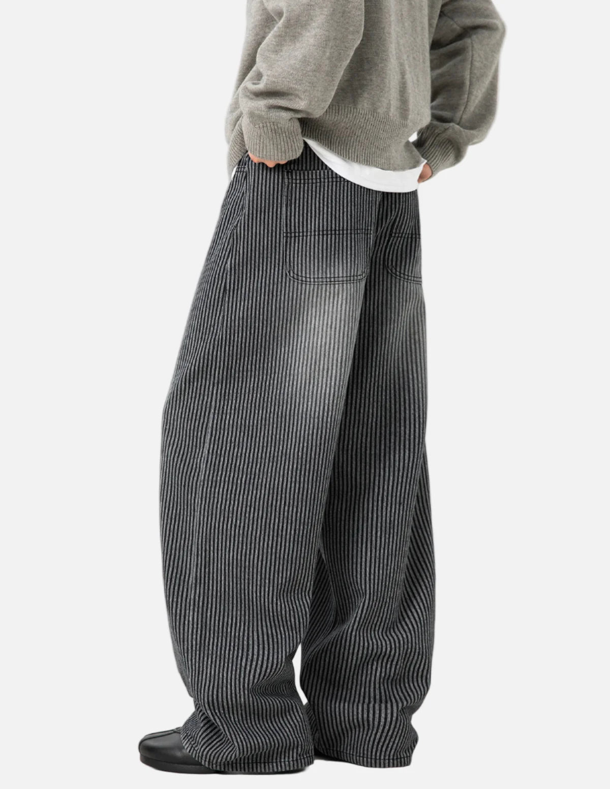 Streetwear Washed Relaxed Fit Striped Straight Leg Jeans