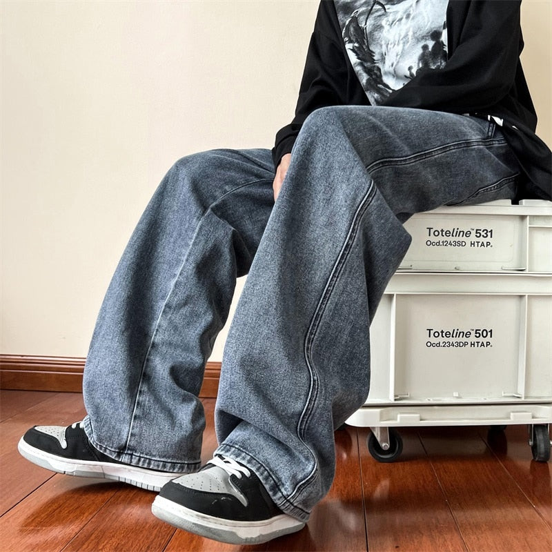Pantalon en jean délavé ample longueur cheville