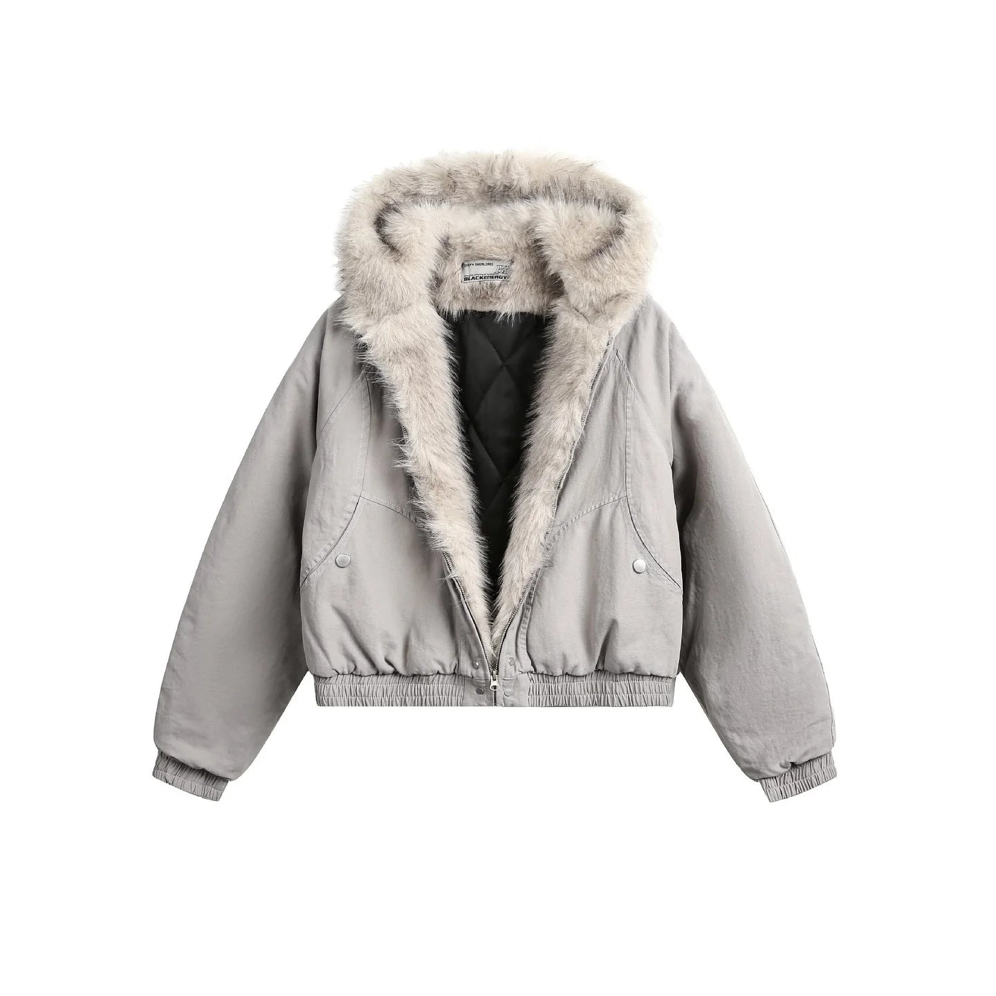 Veste en cuir à col en fourrure peluche Y2K