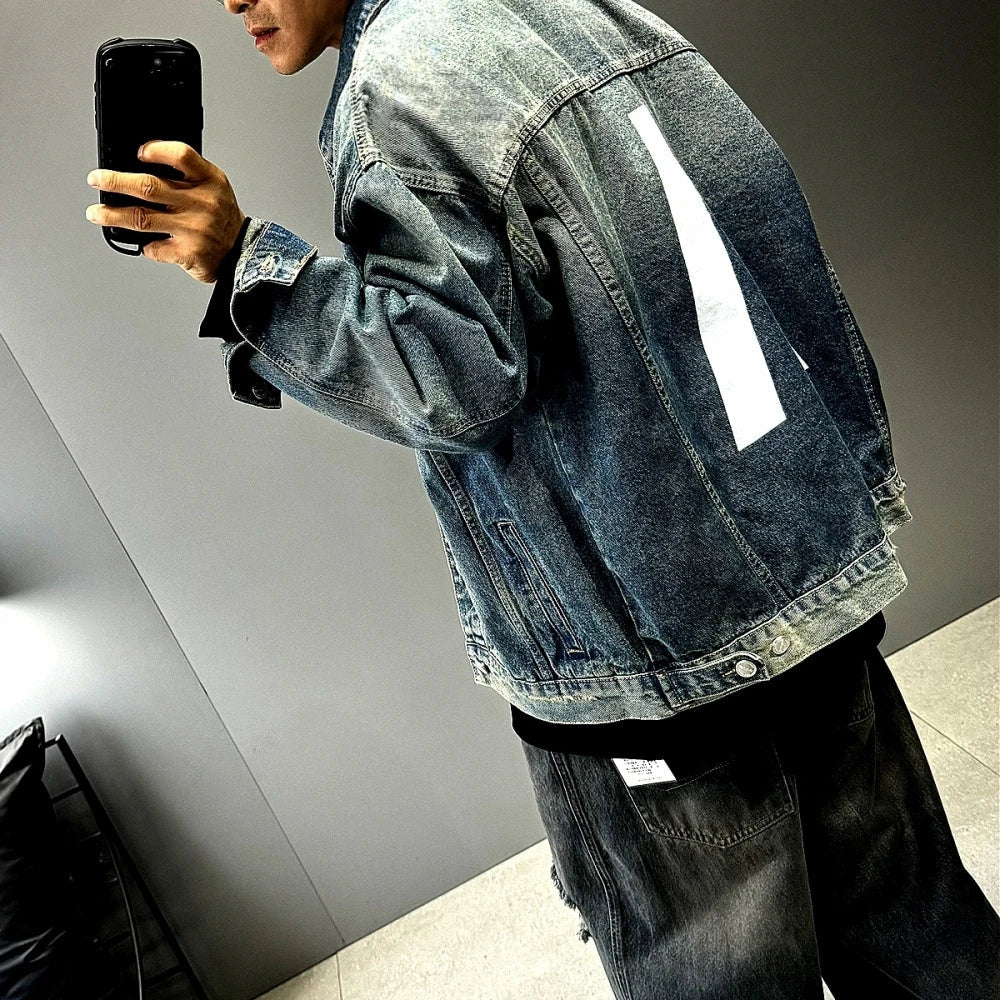 Hochwertige, gelb schlammgefärbte Jeansjacke