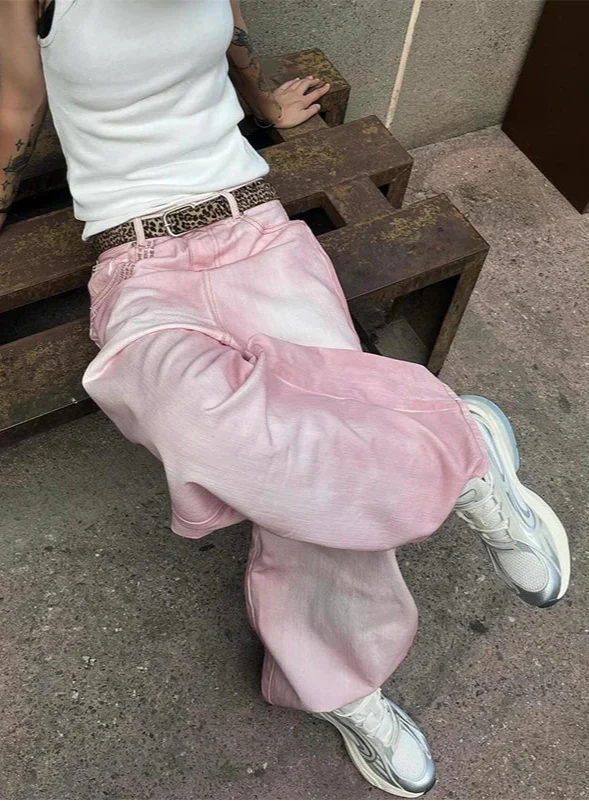 Pinkfarbene Streetwear Oversized Casual Boyfriend Jeans