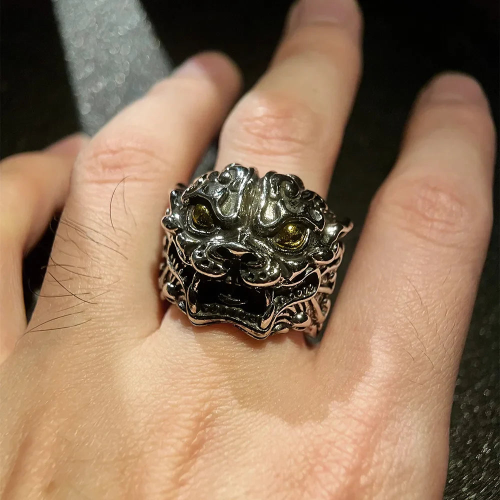 Mythischer Retro Kylin Guardian Löwenring