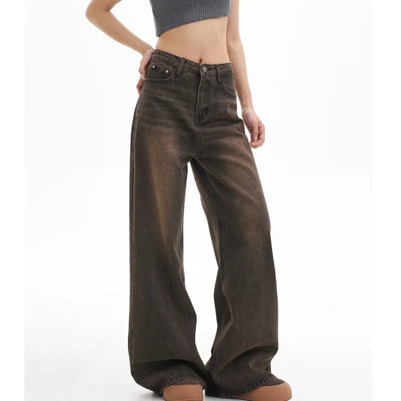 Vintage-Jeans in Kaffeegrau mit hohem Bund