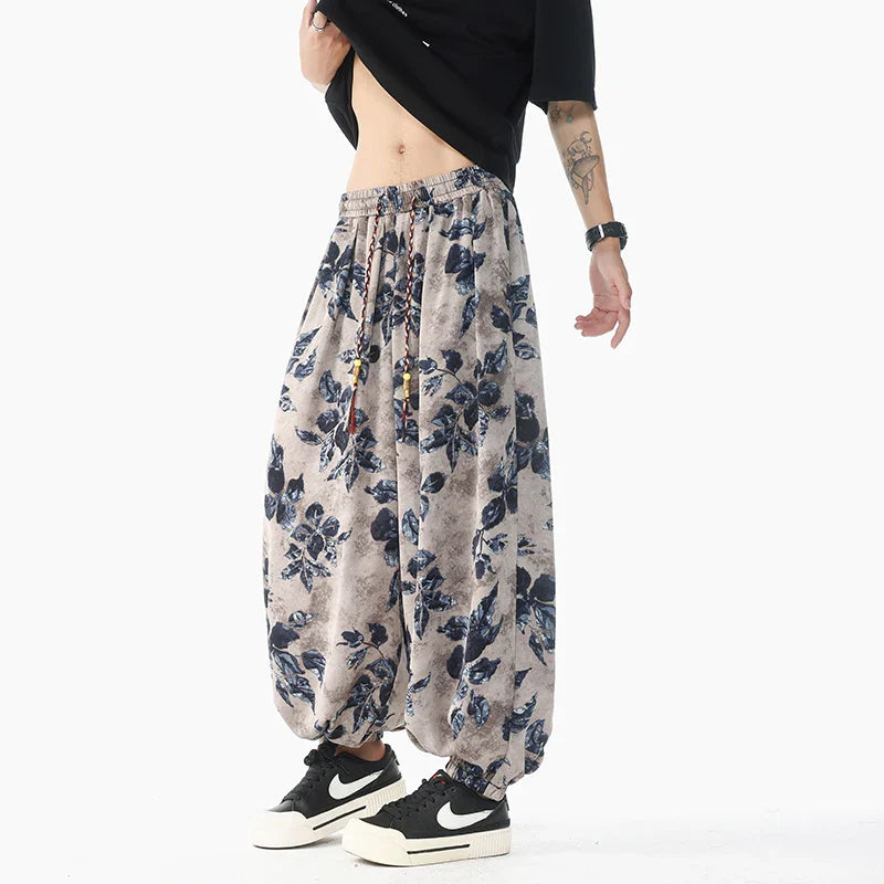 Bequeme Haremshosen im chinesischen Stil mit Print