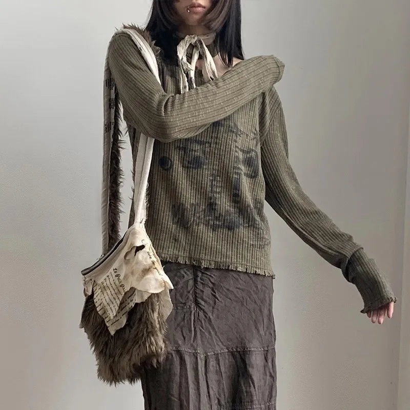 Vintage Grunge Gothing Distressed Ribbed Sweater