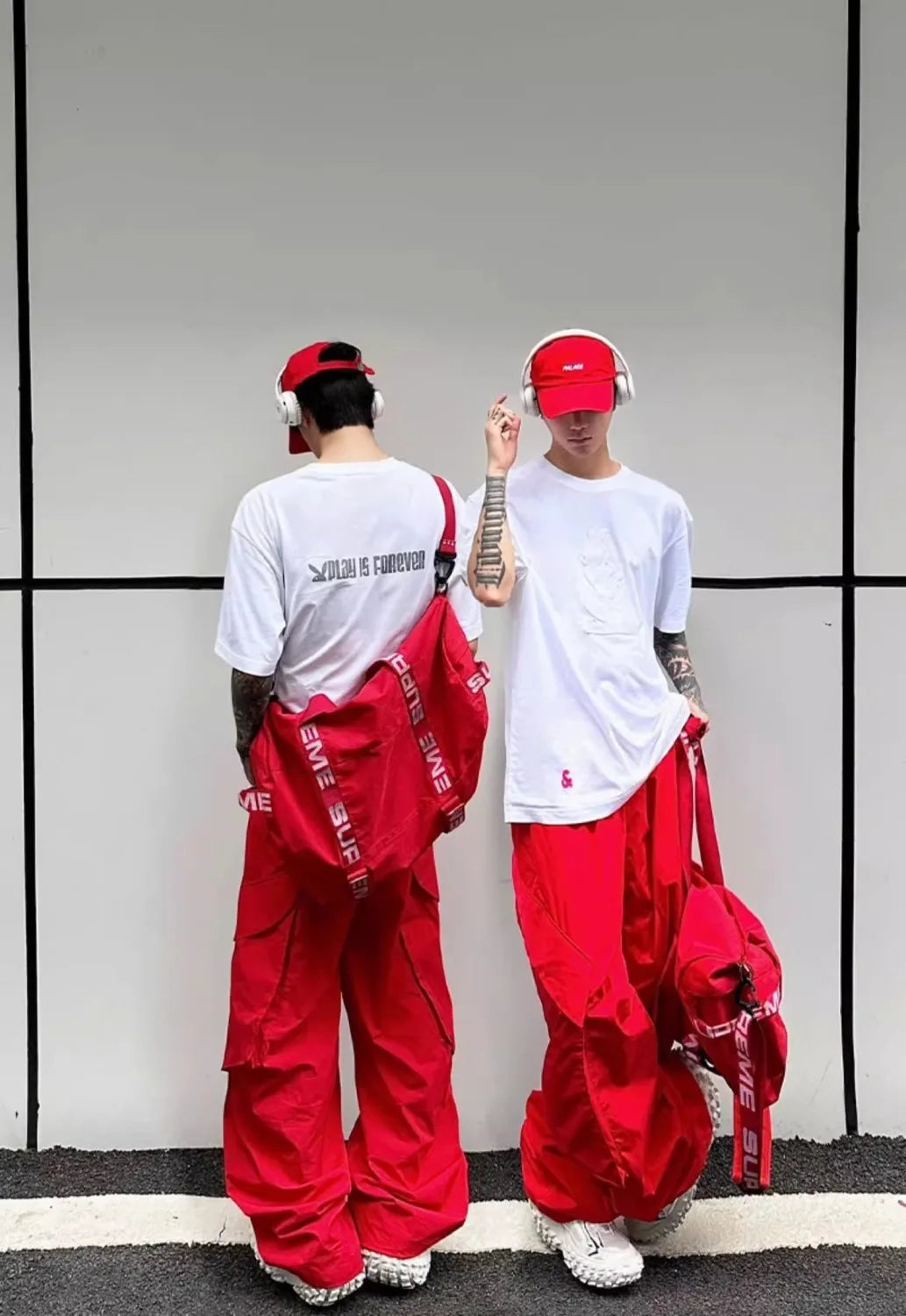 Herren Streetwear Red Vibe Loose Wide Leg Hose