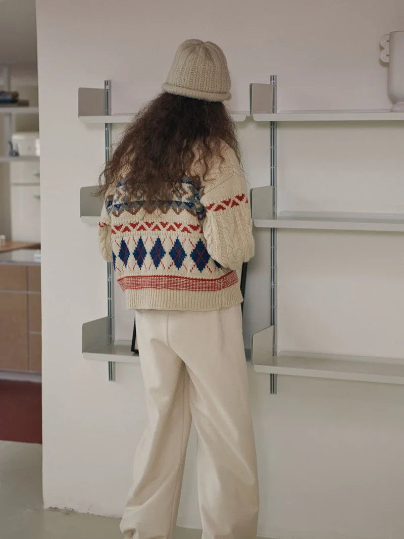 Gemütlicher Vintage-Weihnachts-Strickpullover mit Argyle-Muster