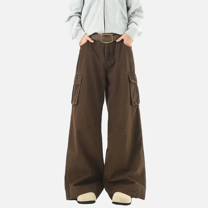 Pantalon cargo à jambes larges style coréen tendance