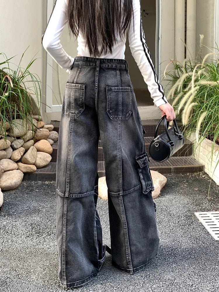 Jean cargo baggy noir délavé style streetwear