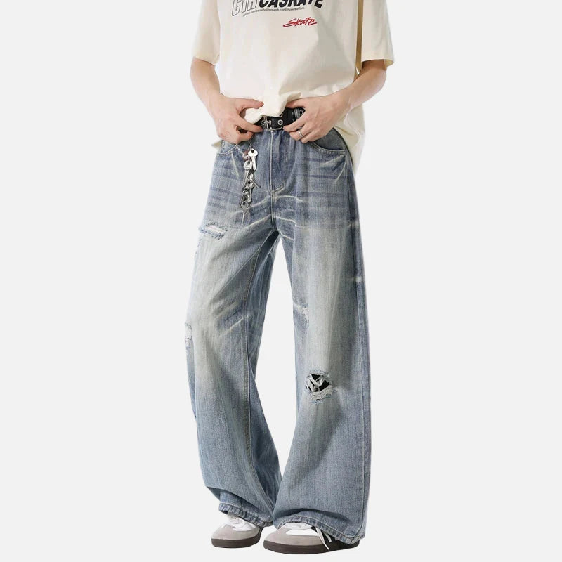 Premium-Jeans mit Used-Look und weitem Bein