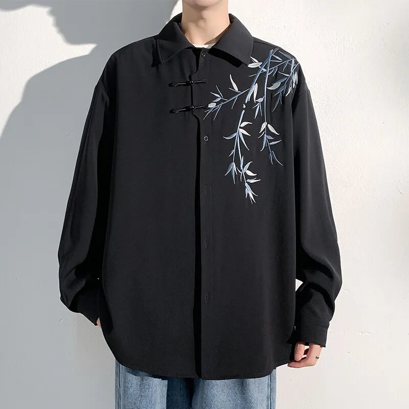Chemise décontractée à broderies florales oversize