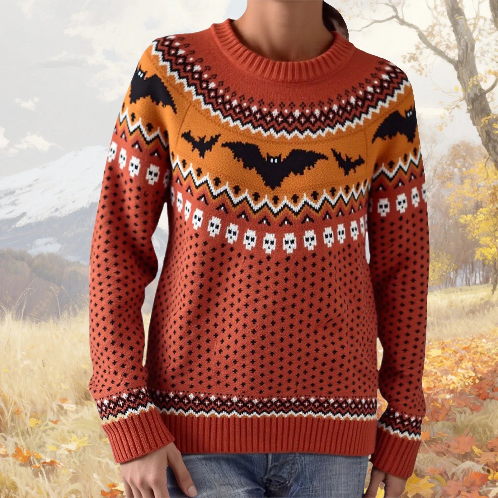 Stilvoller Strickpullover mit Leopardenmuster für Halloween