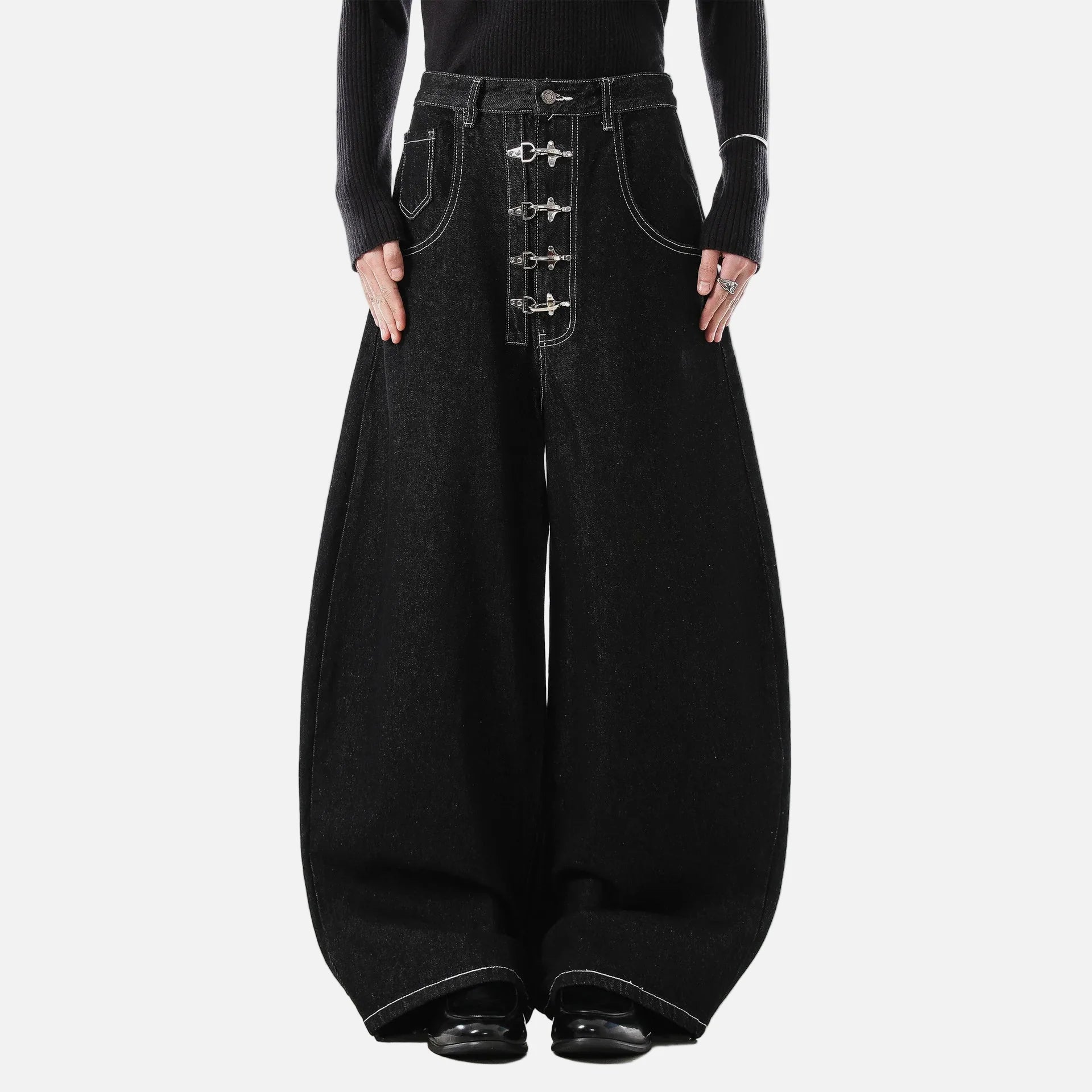 Y2K High Waist Buttoned Boot Cut Denim Jeans