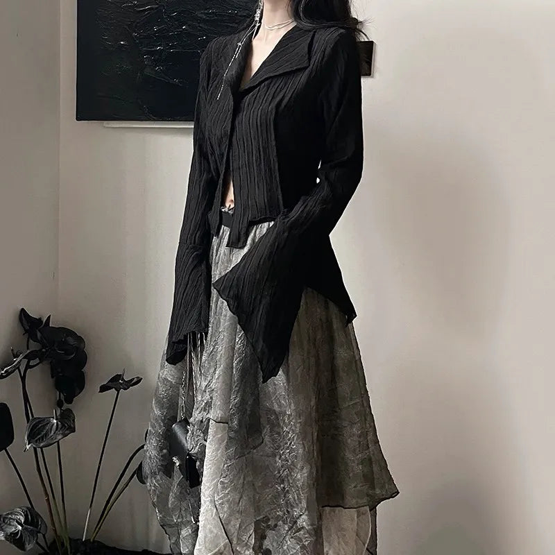 Grunge Gothic Irregular Flare Sleeve Women's Blouse