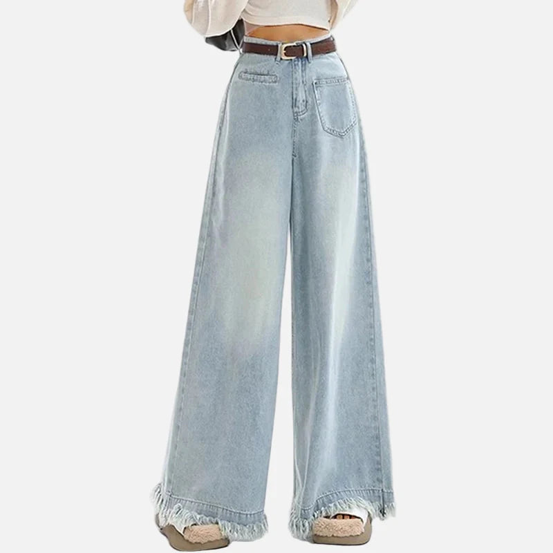 Lockere, hochtaillierte Hip-Hop-Jeans mit weitem Bein