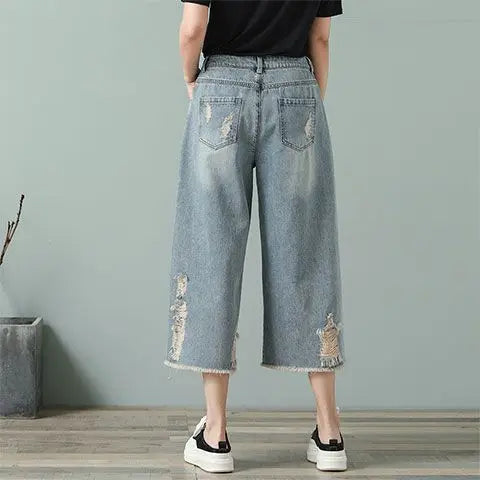 High Waist Ripped Wide Leg Jorts