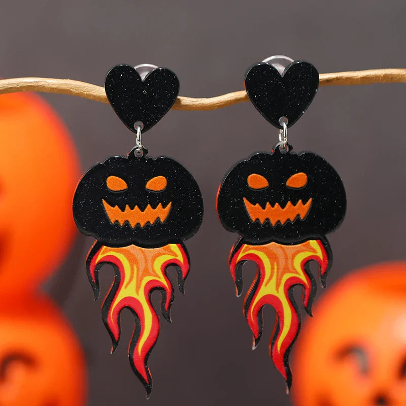 Boucles d'oreilles citrouille fantôme d'Halloween imprimées en acrylique