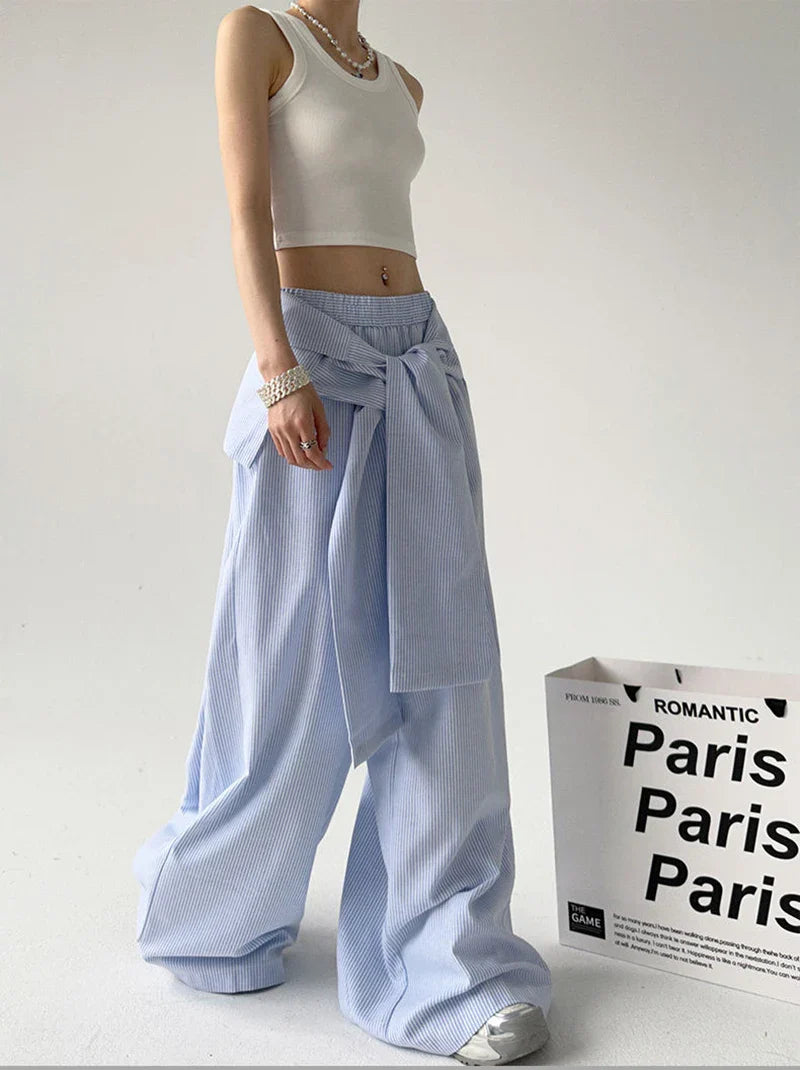 Vintage-Schnürhose im koreanischen Stil mit Streifenmuster für Damen