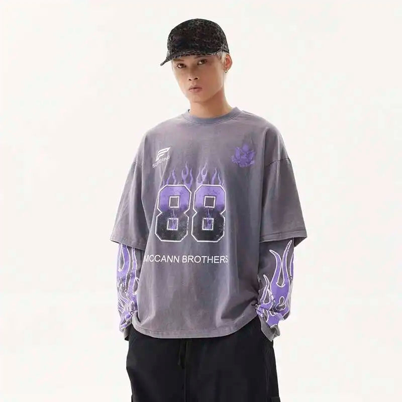Vintage American Style Letter Print Long Sleeve T-Shirt